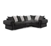 Furnishings For Less UK Milan 5 Seater Long L Shaped Corner Sofa Scatter Back Chesterfield Arms Black Right Hand Facing