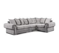 Furnishings For Less UK Milan 5 Seater Long L Shaped Corner Sofa Scatter Back Chesterfield Arms Grey Right Hand Facing