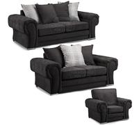Furnishings For Less UK Milan Fabric 3 Piece Sofa Suite Black Scatter Back Chesterfield Style Furnishings For Less UK Black