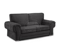 Furnishings For Less UK Milan Fabric 3 Seater Sofa Black Fabric Full Back Chesterfield Style