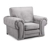 Furnishings For Less UK Milan Grey Fabric Single Seater Armchair Fabric Full Back Chesterfield Style
