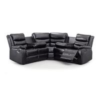 Furnishings For Less UK Minnesota Black Leather Reclining Corner Sofa 5 Seater Manual Recliner Comfortable Padded Arms