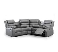 Furnishings For Less UK Washington L Shaped 5 Seater Leather Reclining Sofa + Drinks Tray grey, Grey