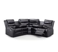 Furnishings For Less UK Minnesota Leather Reclining Corner Sofa 5 Seater Manual Recliner Comfortable Padded Arms With Drinks Tray in Black Furnishings For Less UK Black