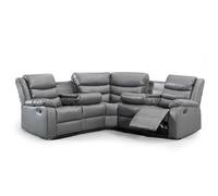 Furnishings For Less UK Minnesota Leather Reclining Corner Sofa 5 Seater Manual Recliner Comfortable Padded Arms With Drinks Tray in Grey Furnishings For Less UK Grey