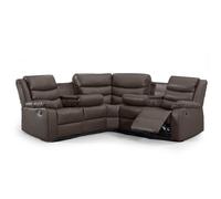 Furnishings For Less UK Minnesota Leather Reclining Corner Sofa 5 Seater Manual Recliner Comfortable Padded Arms With Drinks Tray in Brown Furnishings For Less UK Brown