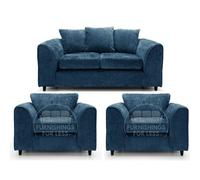 Furnishings For Less UK Monaco Chenille Fabric 3 Piece Sofa Set - 2 1 1 Blue