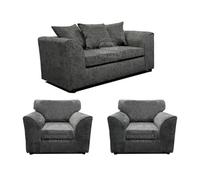 Furnishings For Less UK Monaco Chenille Fabric 3 Piece Sofa Set - 2 1 1 Grey