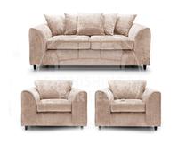 Furnishings For Less UK Monaco Chenille Fabric 3 Piece Sofa Set - 3 1 1 Beige