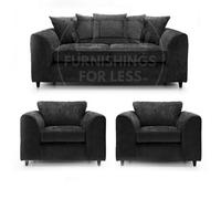 Furnishings For Less UK Monaco Chenille Fabric 3 Piece Sofa Set - 3 1 1 Black
