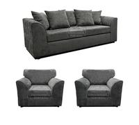Furnishings For Less UK Monaco Chenille Fabric 3 Piece Sofa Set - 3 1 1 Grey