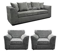 Furnishings For Less UK Monaco Chenille Fabric 3 Piece Sofa Set - 3 1 1 Light Grey