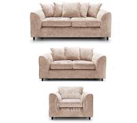 Furnishings For Less UK Monaco Chenille Fabric 3 Piece Sofa Set - 3 2 1 Beige
