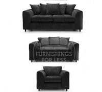 Furnishings For Less UK Monaco Chenille Fabric 3 Piece Sofa Set - 3 2 1 Black