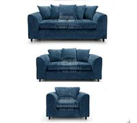 Furnishings For Less UK Monaco Chenille Fabric 3 Piece Sofa Set - 3 2 1 Blue