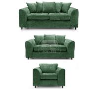 Furnishings For Less UK Monaco Chenille Fabric 3 Piece Sofa Set - 3 2 1 Green