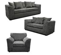 Furnishings For Less UK Monaco Chenille Fabric 3 Piece Sofa Set - 3 2 1 Grey