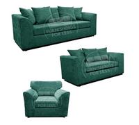 Furnishings For Less UK Monaco Chenille Fabric 3 Piece Sofa Set - 3 2 1 Teal