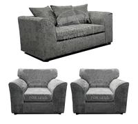 Furnishings For Less UK Monaco Chenille Fabric 3 Piece Sofa Suite - 2 Seater & 2 Armchairs in Light Grey Furnishings For Less UK Light Grey