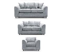 Furnishings For Less UK Monaco Chenille Fabric 3 Piece Sofa Suite - 3, 2 & Armchair Seater Scatter Back in Light Grey Furnishings For Less UK Light Grey