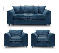 Furnishings For Less UK Monaco Chenille Fabric 3 Piece Sofa Suite - 3 Seater & 2 Armchairs in Blue Furnishings For Less UK Blue
