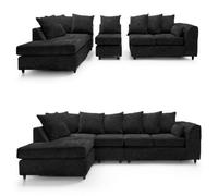 Furnishings For Less UK Monaco Chenille Fabric 5 Seater L Shaped Corner Sofa Black Left Hand Facing