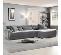 Furnishings For Less UK Monza L Shaped Chenille Fabric Grey 4 Seater Corner Sofa Right Hand in Charcoal Furnishings For Less UK Charcoal