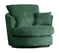 Furnishings For Less UK New Luxor Forest Green Fabric Swivel Chair Jumbo Cord Fabric Single Seater 360 Rotation (Green, Swivel Chair)