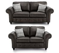 Furnishings For Less UK Oakland 3 & 2 Seater Chesterfield Leather Air Charcoal Grey Furnishings For Less UK Grey