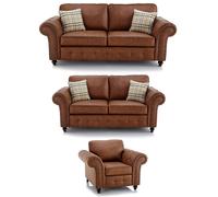Furnishings For Less UK Oakland 3 Piece Sofa Suite 3 Seater, 2 Seater & Armchair Chesterfield Leather Air Tan Furnishings For Less UK Tan