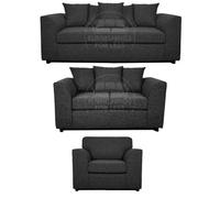 Furnishings For Less UK Paris Charcoal Boucle Fabric 3 Piece Sofa Suite 3 2 1 Scatter