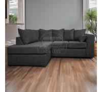 Furnishings For Less UK Paris Charcoal Boucle Fabric 4 Seater L shaped Left Hand Corner Sofa Scatter Furnishings For Less UK Charcoal
