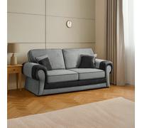 Furnishings For Less UK Portland Fabric 2 Seater Sofa Rolled Arms Black And Grey