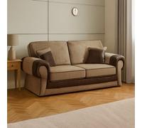 Furnishings For Less UK Portland Fabric 2 Seater Sofa Rolled Arms Brown And Beige