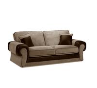 Furnishings For Less UK Portland Fabric 3 Seater Sofa Chesterfield Rolled Arms Fabric & Leather Like Sofa in Brown Furnishings For Less UK Brown