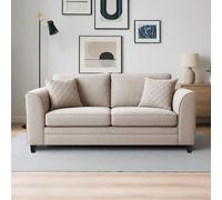 Furnishings For Less UK Quilted Soft Chenille Fabric Fabric 3 Seater Sofa Beige - Scatter Back