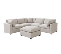 Furnishings For Less UK Seaton Grey 5 Seater Linen Weave Corner Sofa With Footstool