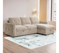 Furnishings For Less UK Seattle L Shaped 4 Seater Fabric Corner Sofa Bed Beige