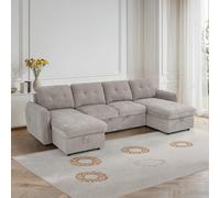 Furnishings For Less UK Seattle U Shaped 5 Seater Fabric Corner Sofa Bed Beige