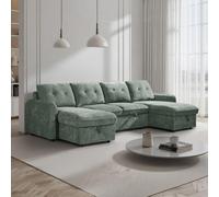 Furnishings For Less UK Seattle U Shaped 5 Seater Fabric Corner Sofa Bed Green