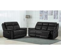 Furnishings For Less UK Toronto Black Leather Like Manual Reclining Sofa Suite 3 Seater And 2 Seater