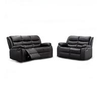Furnishings For Less UK Venice 3 + 2 Black Leather Manual Reclining Sofa Suite