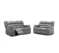 Furnishings For Less UK Venice 3 + 2 Grey Leather Manual Reclining Sofa Suite Furnishings For Less UK Grey