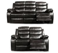 Furnishings For Less UK Venlo Black Leather Like Manual Reclining Sofa Suite 3 Seater And 2 Seater