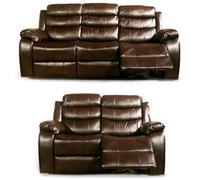 Furnishings For Less UK Venlo Brown Leather Like Manual Reclining Sofa Suite 3 Seater And 2 Seater