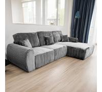 Furnishings For Less UK Vinci Chunky Thick Cord Soft Grey 4 Seater Corner Sofa Right Hand Facing