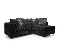 Furnishings For Less UK Zina Black Chenille L Shaped 3 To 4 Seater Corner Sofa Scatter Back - Right Hand Facing
