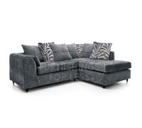 Furnishings For Less UK Zina Grey Chenille L Shaped 3 To 4 Seater Corner Sofa Scatter Back - Right Hand Facing