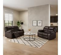 Furnishings For Less Venice Leather Reclining Sofa Suite 3 + 2 Seater - Brown
