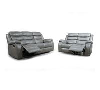 Furnishings For Less Venlo Leather Reclining Sofa Suite 3 + 2 Seater - Grey
